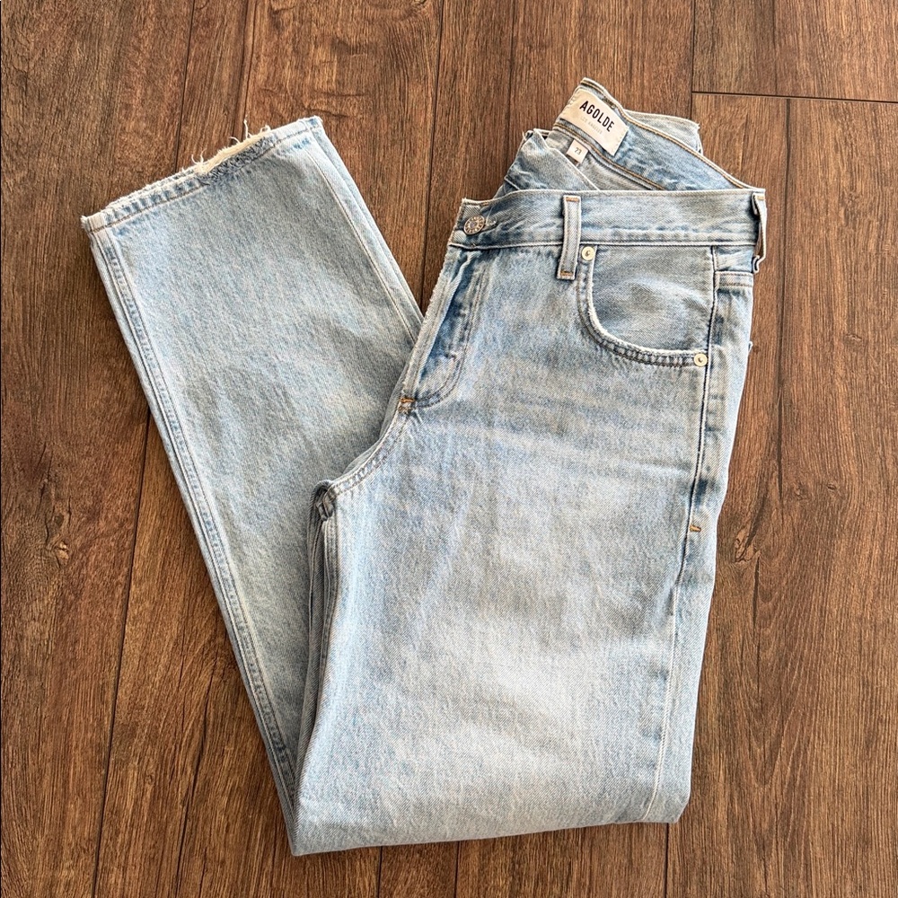AGOLDE Criss Cross High Rise Straight Jeans Light Wash Denim | Size 23